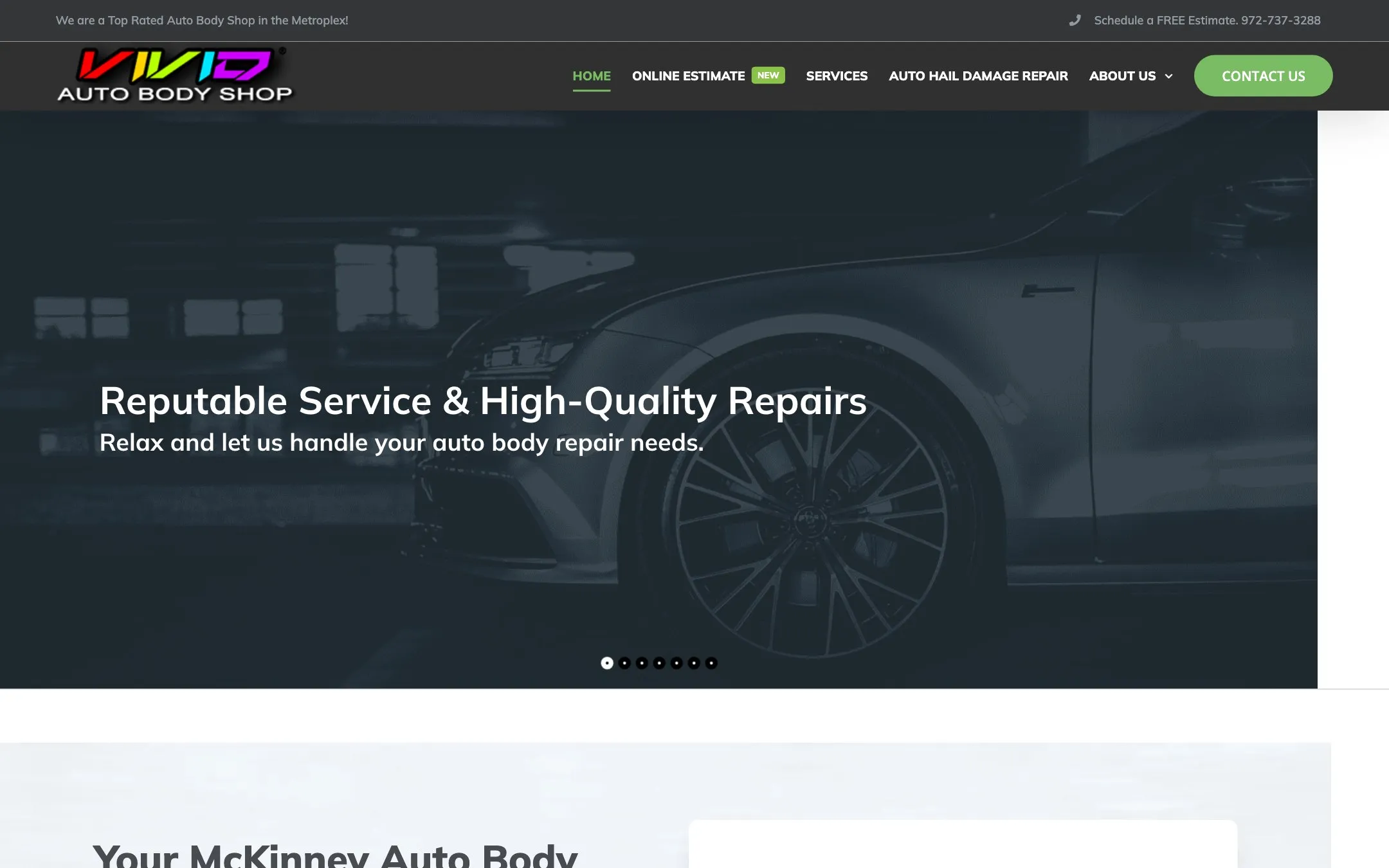 Homepage design for VIVID Auto Body