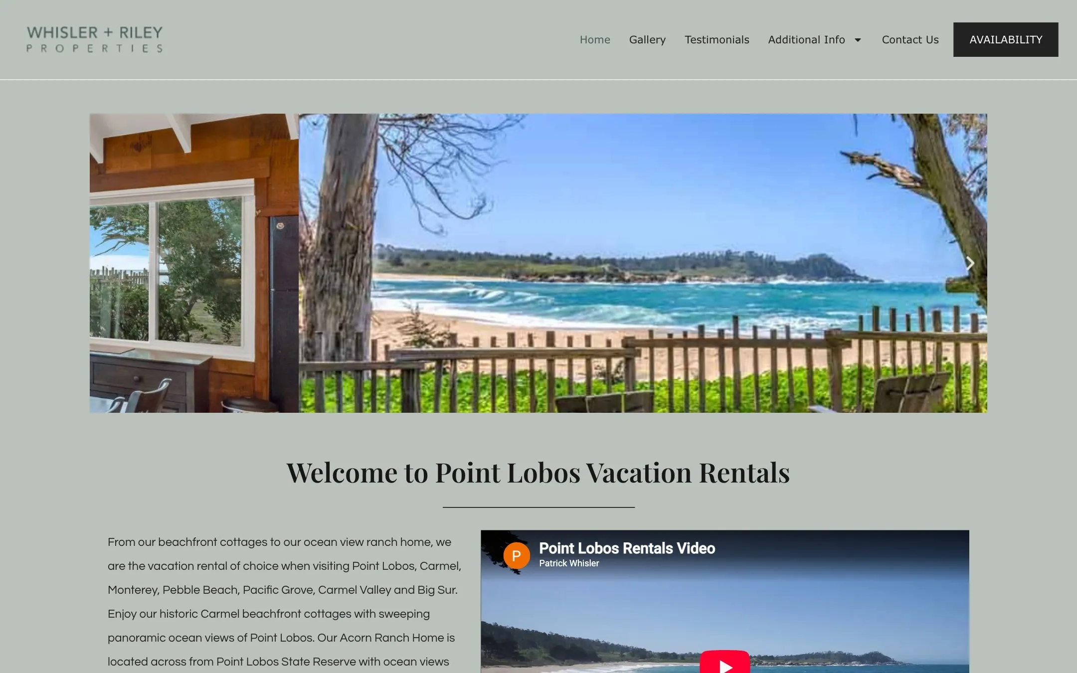 Homepage design for Point Lobos Vacation Rentals