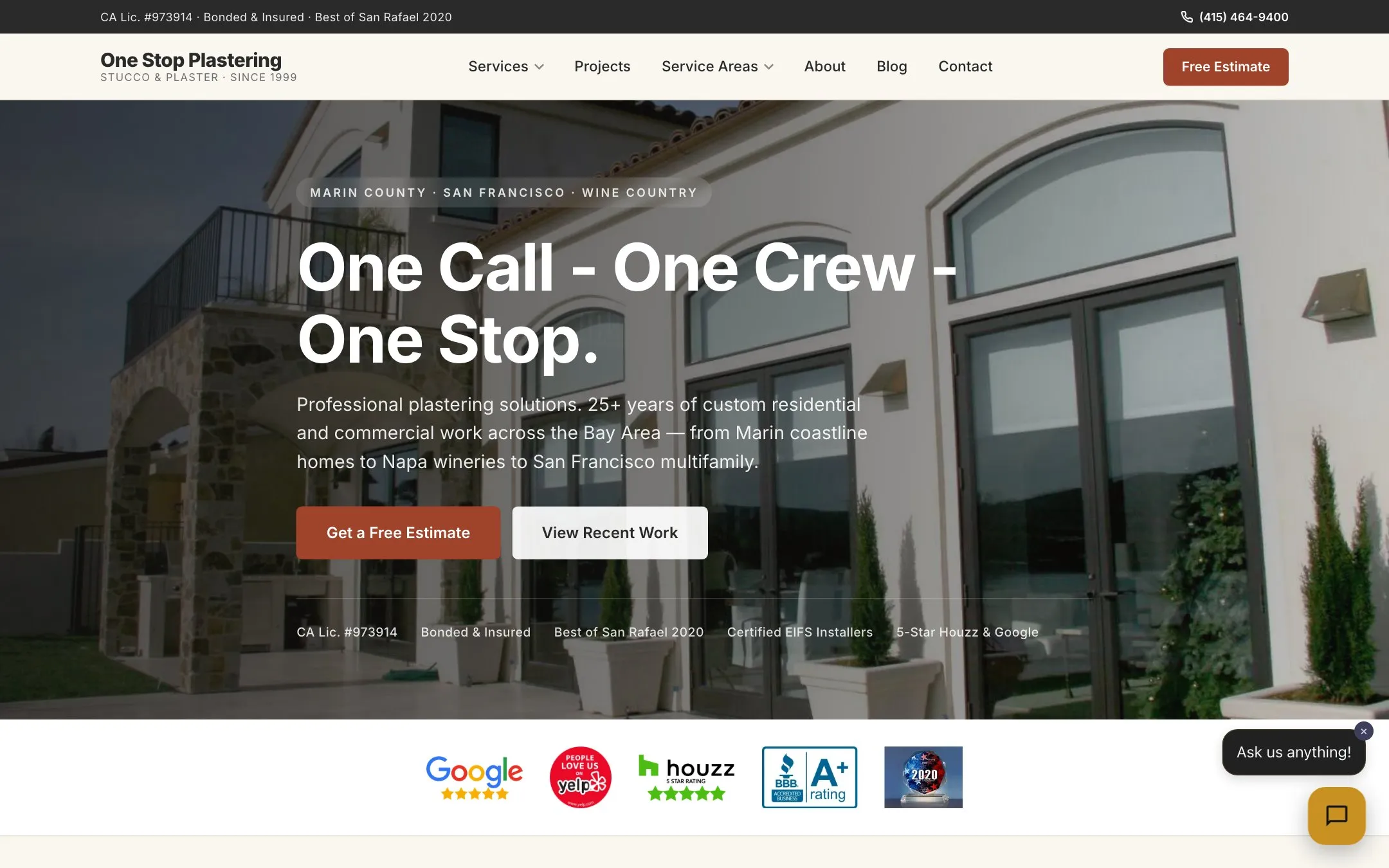 Homepage design for One Stop Plastering