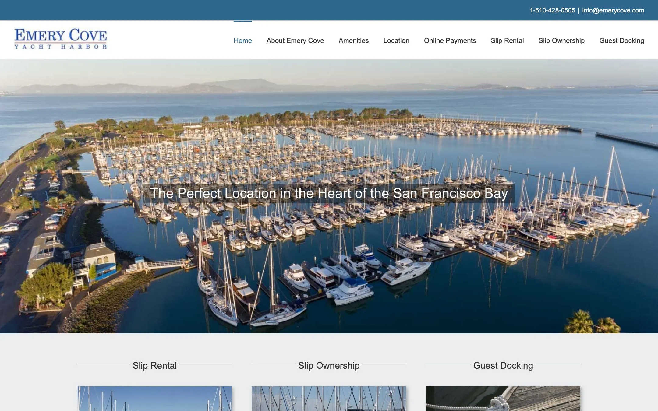 Homepage design for Emery Cove Yacht Harbor