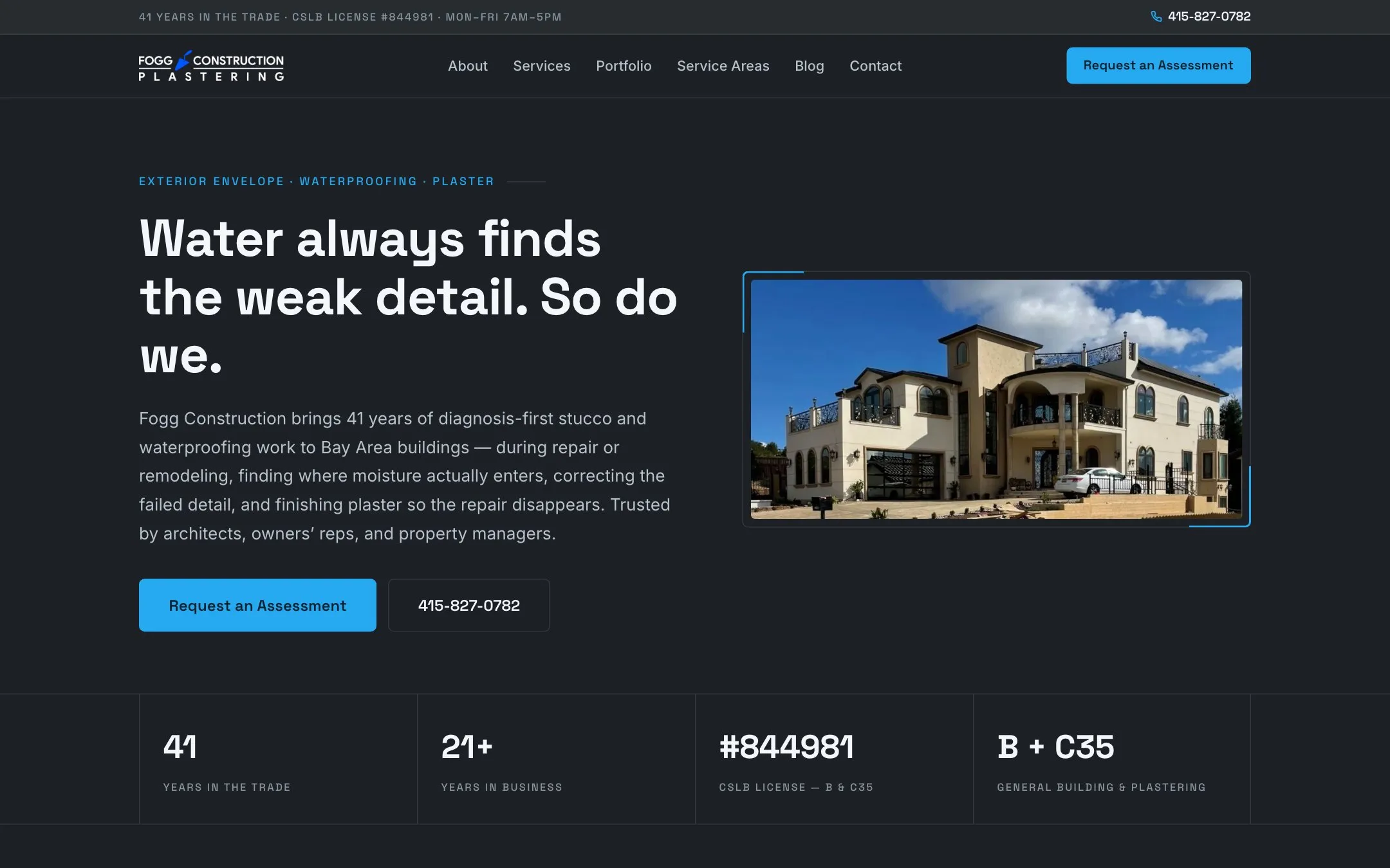 Homepage design for Fogg Construction