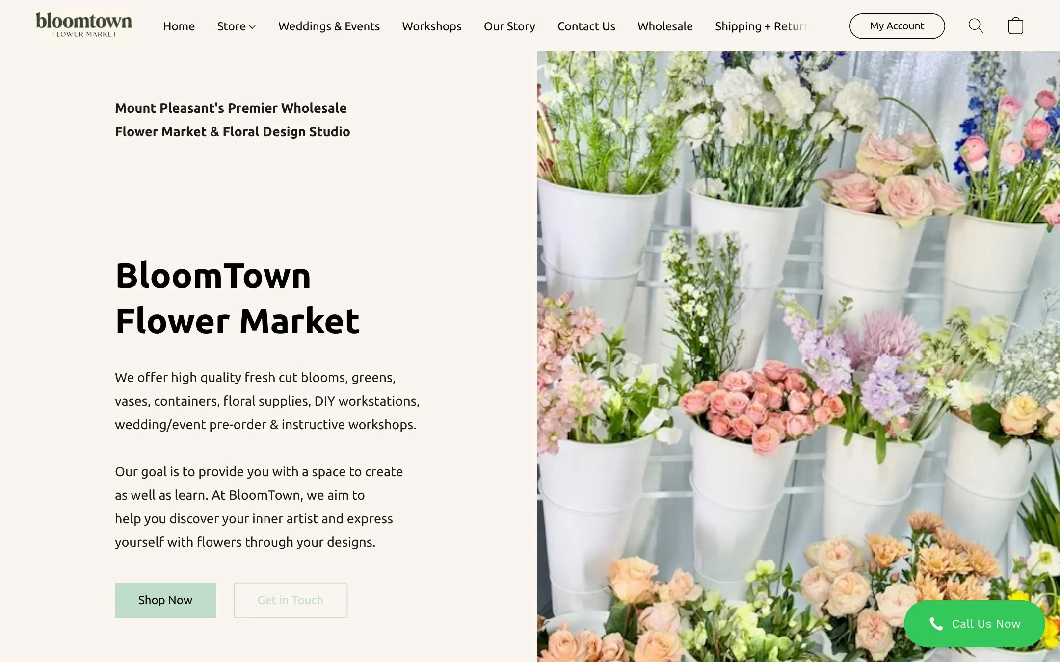 Homepage design for BloomTown Flower Market