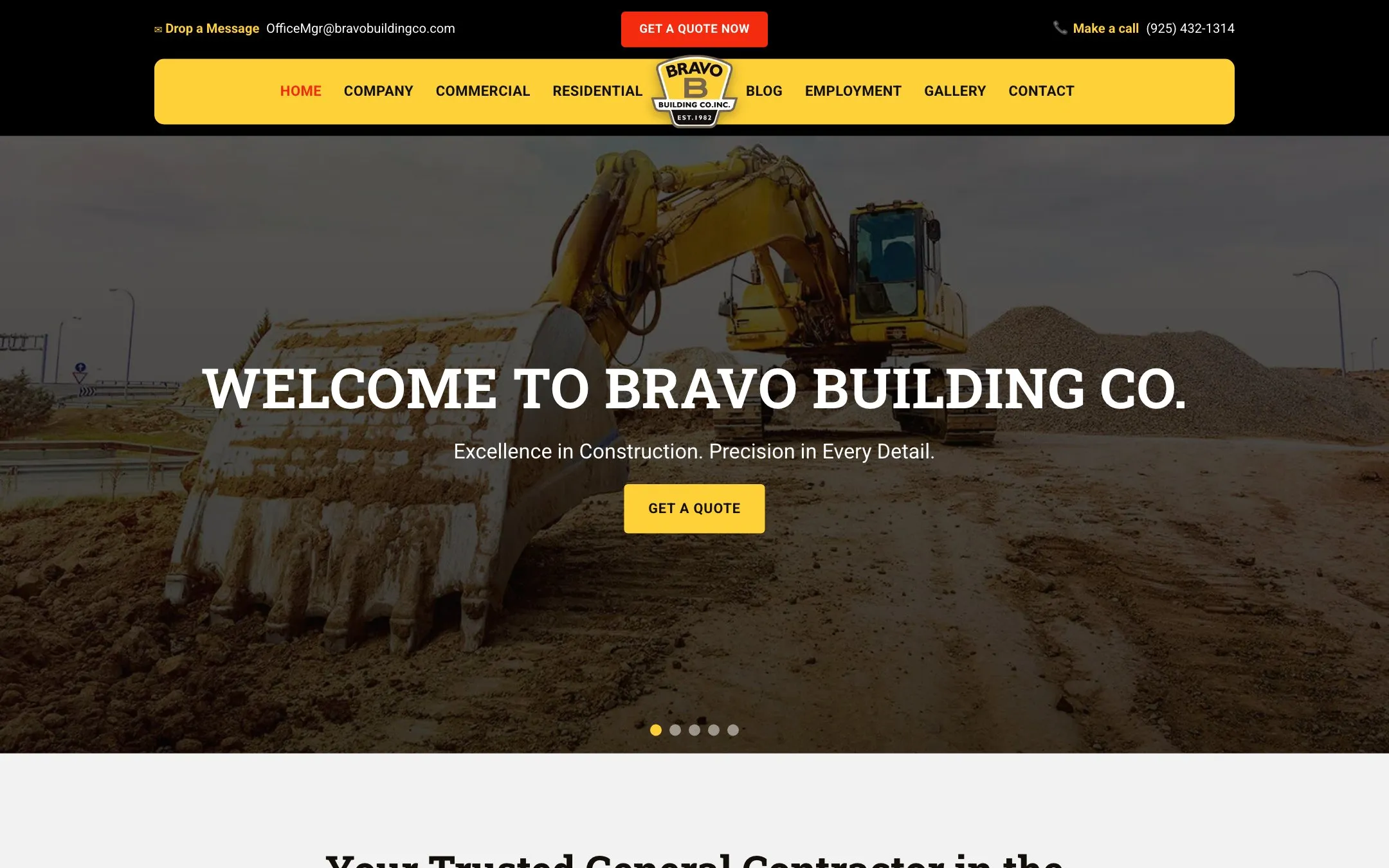 Homepage design for Bravo Building Co