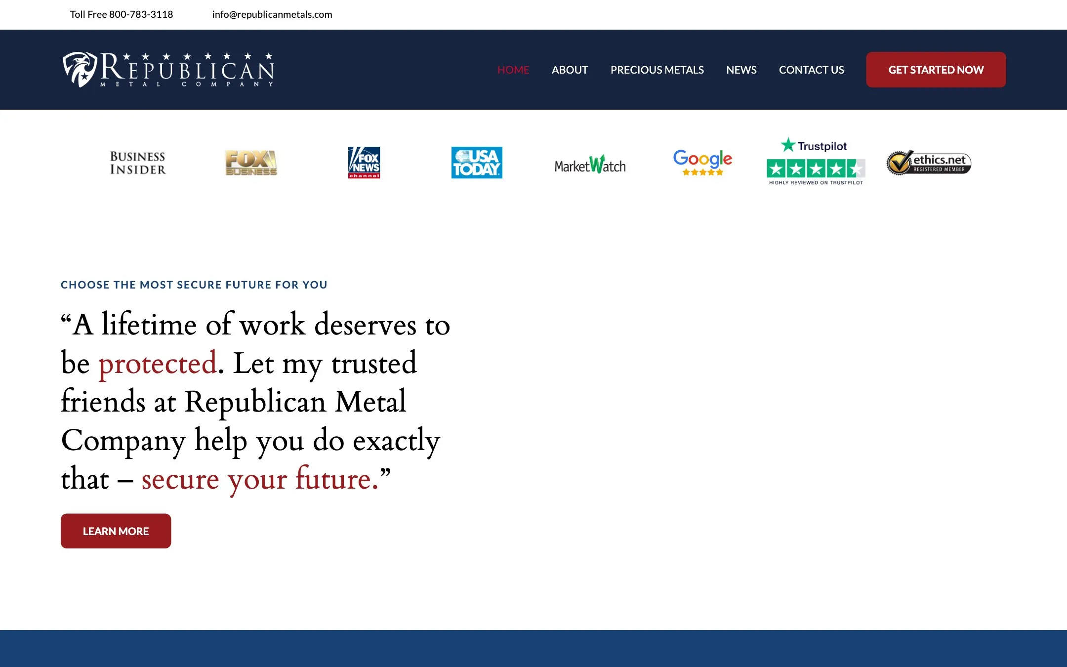 Homepage design for Republican Metal Company
