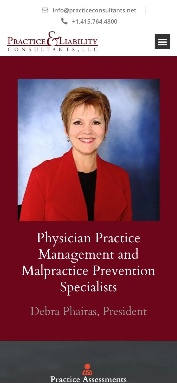 Mobile homepage design for Practice & Liability Consultants