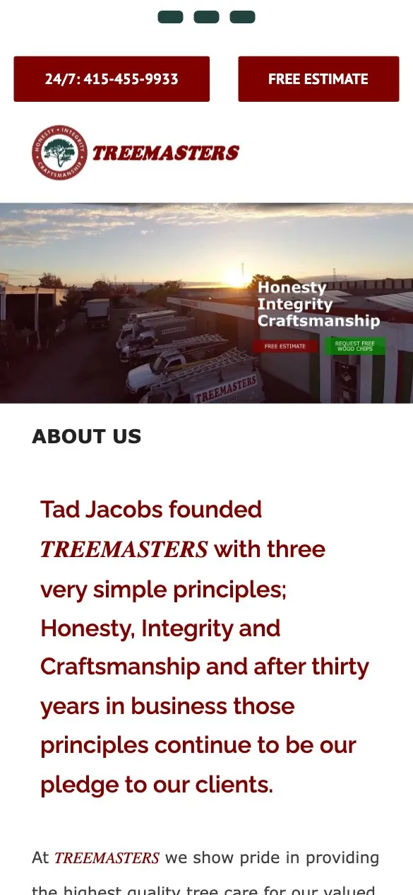 Mobile homepage design for Treemasters