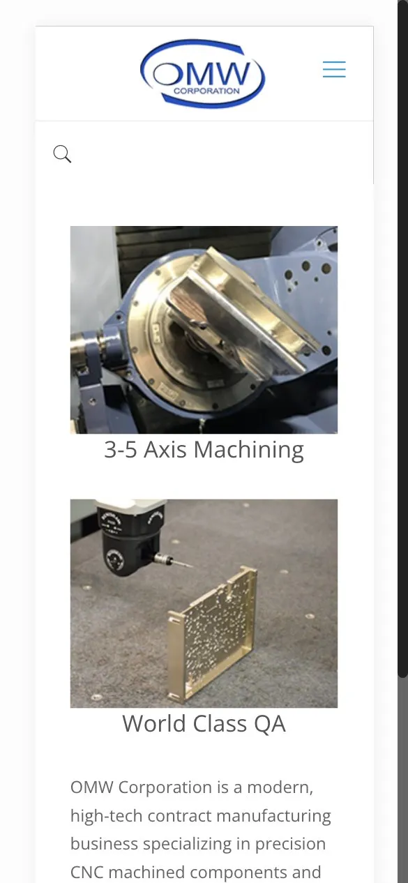 Mobile homepage design for OMW Precision Machining