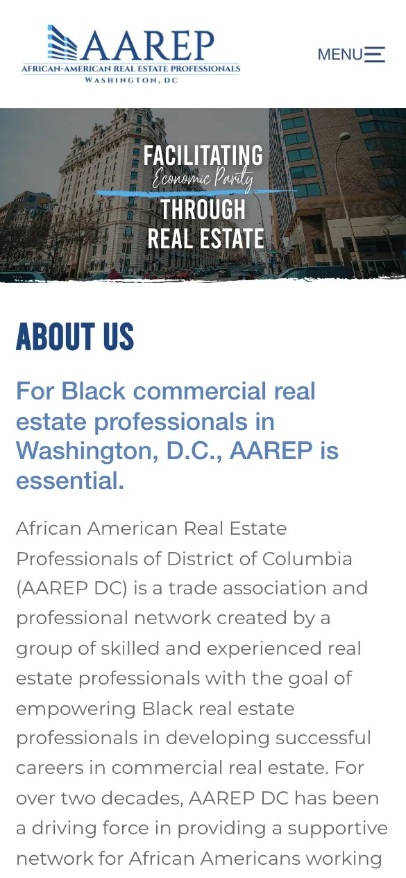 Mobile homepage design for AAREP DC