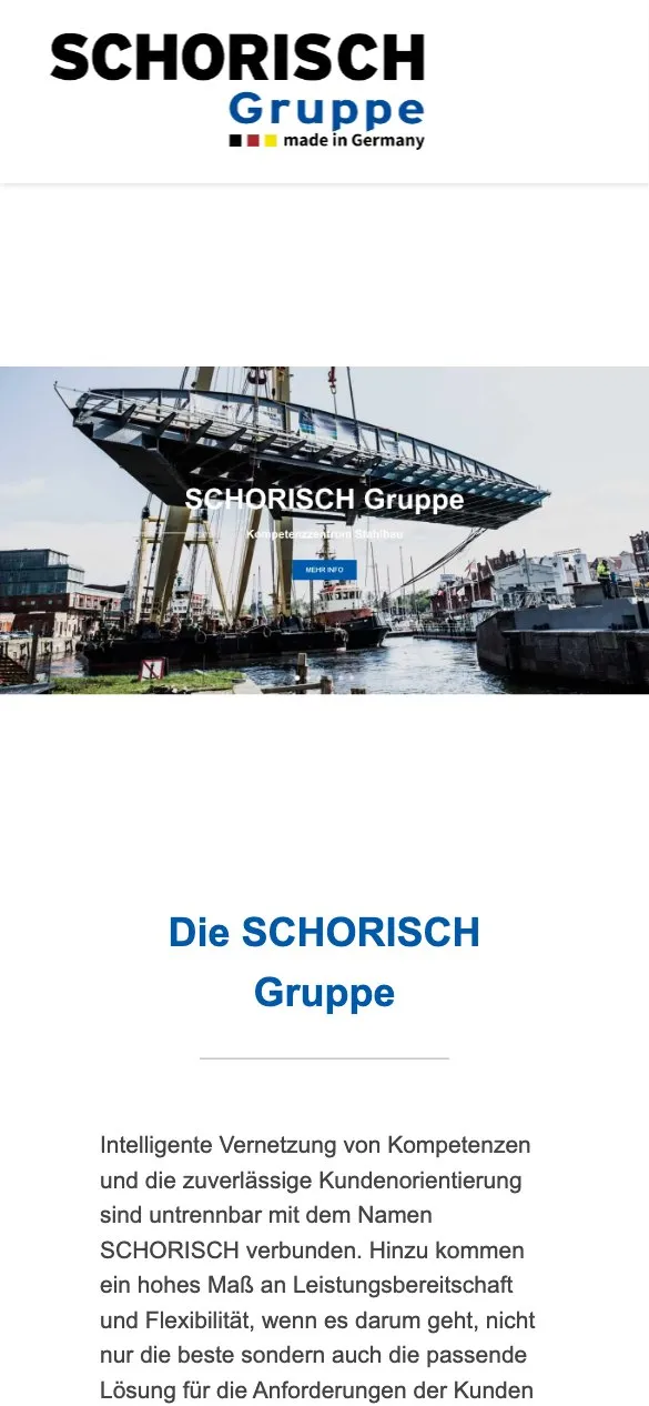 Mobile homepage design for SCHORISCH Gruppe